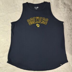 Milwaukee Brewers Tank Top Navy Blue Womens 1X New Era  MLB Baseball Loose Fit